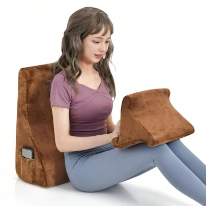 Wedge Pillow Set, Bed Wedge Pillow With Tablet Pillow Stand,High Resilience Foam,SidePockets, Smooth Zipper, Soft Wedge Pillow For Neck, Shoulder, And Back Pain Relief Brown