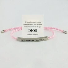 1 Pieza Pulsera De Tubo Curvado De Acero De Titanio Grabado De Moda, Pulsera Ajustable De Cadena De Letras Afortunadas Tejido A Mano Unisex Joya Regalo - Dorado - Ver 29