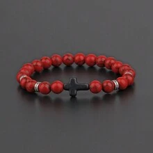 1入組8mm天然石頭手環適合女士男士首飾類彈性黑色交叉手環時尚首飾類 - 黑色 - 查看 6