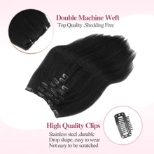 7 Pieces Kinky Straight Clip In Hair Extensions Black Hair Extensions Clip Ins For Women Premium Synthetic Yaki Straight Clip In Hair Extensions 14 Inches - Black - View 7