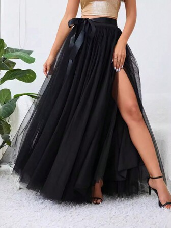 Europe And The United States Open Gauze Skirt, Actress Pompon Skirt, High Waist, Long Skirt, Loose Waist Halloween