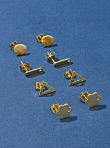 10pcs 201 Stainless Steel Earring Studs With 304 Stainless Steel Posts And Nuts, Diamond/Fish/Flower/Triangle/Rhombus Shapes, Real 24K Gold Plated - Gold - View 11