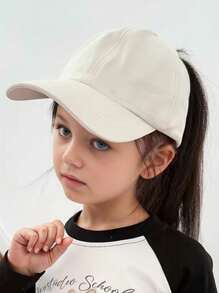 1pc Kid's Solid Color Casual Fashionable Ponytail Sun Visor Hat - Beige - View 4