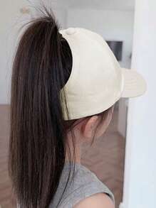 1pc Kid's Solid Color Casual Fashionable Ponytail Sun Visor Hat - Beige - View 2