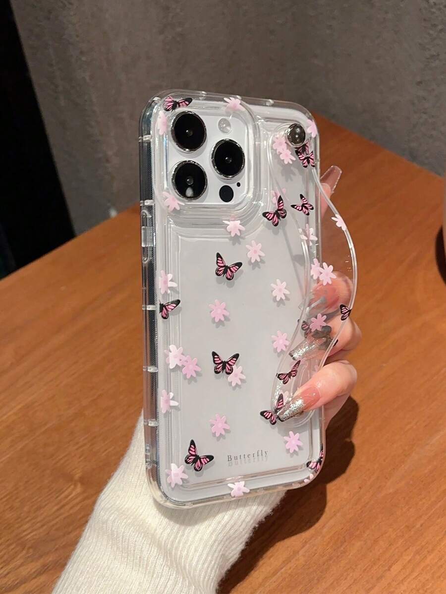 紫色蝴蝶花印花氣球設計手環手機殼,適用於iPhone - 彩色 - 查看 1