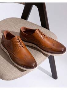 SHOESMALL Men's Casual Wingtip Oxfords Brogue Brown Shoes Non-Slip Simple Classic Formal Derby Business Dress Shoes For Men - Brown - View 5