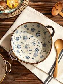 1個藍色陶瓷雙耳湯碗，復古的日式藍花瓷碗，適用於餐廳、廚房和家居使用 - 彩色 - 查看 3