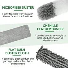 Plumeros de plumas para limpieza, extensibles de 30 a 100 pulgadas con mango telescópico y limpiador de persianas, de microfibra y chenilla para lugares de difícil acceso como telarañas, techos altos, autos y muebles - Gris - Ver 5