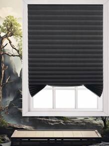 1pc Simple Pleated Half-Shade Window Curtain, Adhesive, No-Drill, Cutable, Sun Shading And Heat Insulation