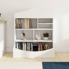 Children's Multi-Functional With 10 Compartments, Storage Book Shelf,Storage Display, Rack, Organizer, White,14.37" D X 31.50" W X39.37" H