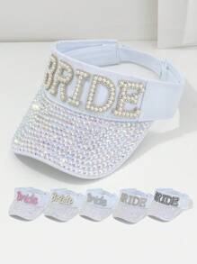 1pc Unisex Rhinestone Letter "BRIDE" Baseball Cap, Pearl Embellished Bridal Queen Sun Hat, Unique Sparkling Sequin Design With Pearl Letter, 2024 Wedding Essentials, Adjustable Outdoor Beach Cap, Suitable For Music Festivals, Travel, Hiking, Sun Protection, Parties, Daily Wear