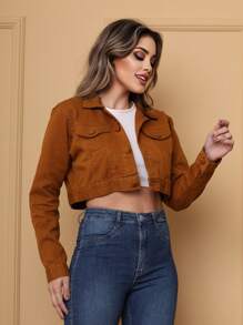 Women Denim Tops - 棕色 - 查看 2