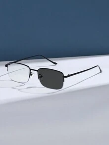 变色时尚金属半框眼镜，男女通用经典设计，适合户外、旅行、海滩、电脑、阅读、游戏、电视、电话、复古方形商务/学院风格， - 彩色 - 查看 8