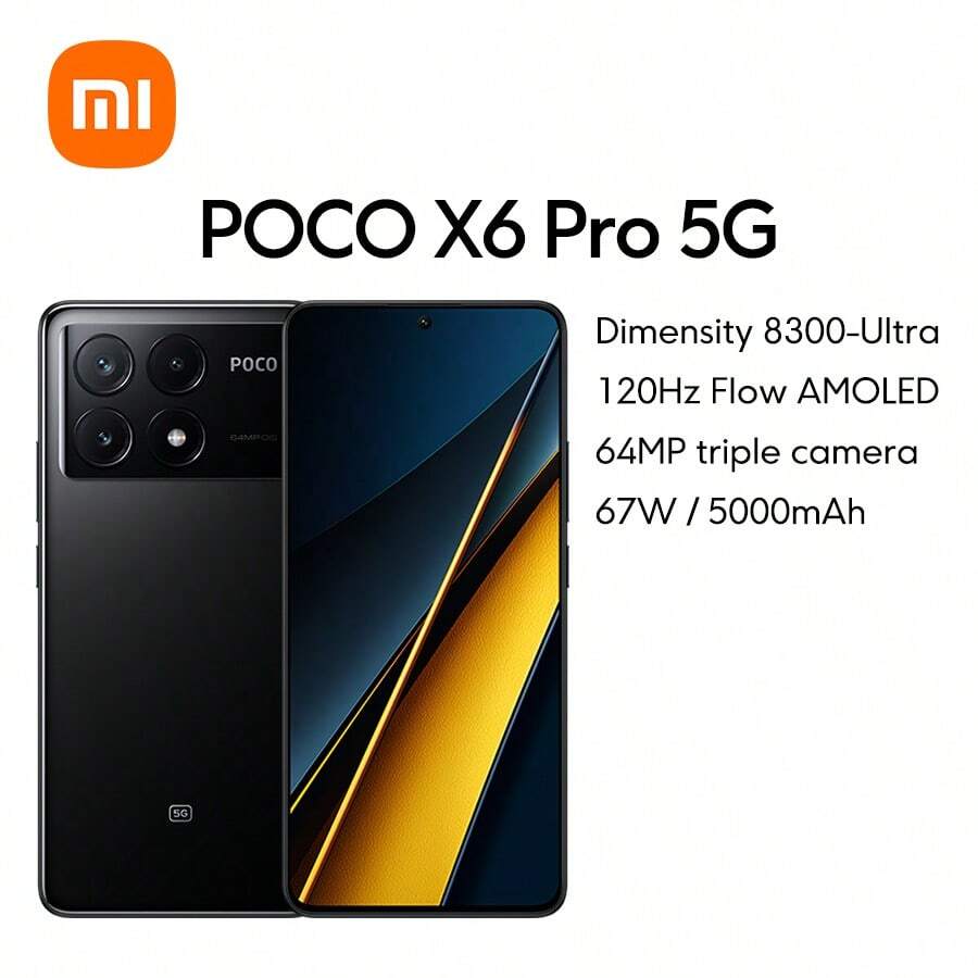 Xiaomi Poco X6 Pro 5g全球版智能手機,附有歐洲充電器,android 14作業系統,hyperos 1220 X 2712像素,nfc功能,67w快速充電,5000mah電池,64mp後置攝像頭,crystalres 120hz Fiow Amoled屏幕