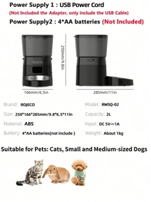 ROJECO ROJECO Automatic Cat Food Dispenser, 2 Liter Automatic Cat Feeder, Timer Feeder Program 1-6 Meal Control, Automatic Cat Feeder With Stainless Steel Bowl And Dual Power Supply, Automatic Feeder For Dogs And Cats, Adapter Not Included, Push Button Version WIFI Version Black