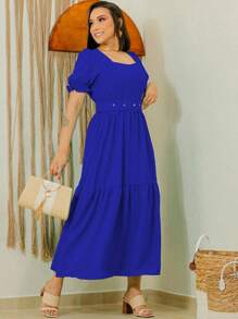 LIA Elegant Princess Sleeve Midi Dress - Xanh đậm - Xem 2