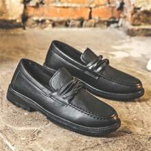 男士夏季便鞋，便士英式休閒皮鞋，青年髮型師禮服鞋 - 黑色 - 查看 2