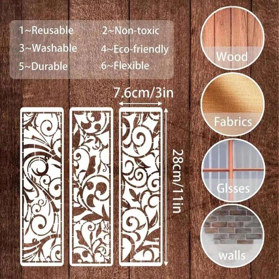 12 Pieces Border Stencils For Painting, Leaf Stencil Template Reusable