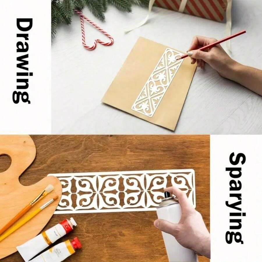 12 Pieces Border Stencils For Painting, Leaf Stencil Template Reusable