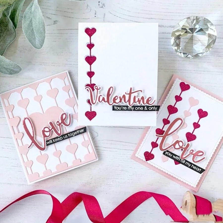 1pc Long Heart Background English LOVE Valentine Decoration Embossing Cutting Die - Silver - View 1