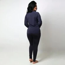 Women Thermal Underwear Sets - Navy Blue - View 2