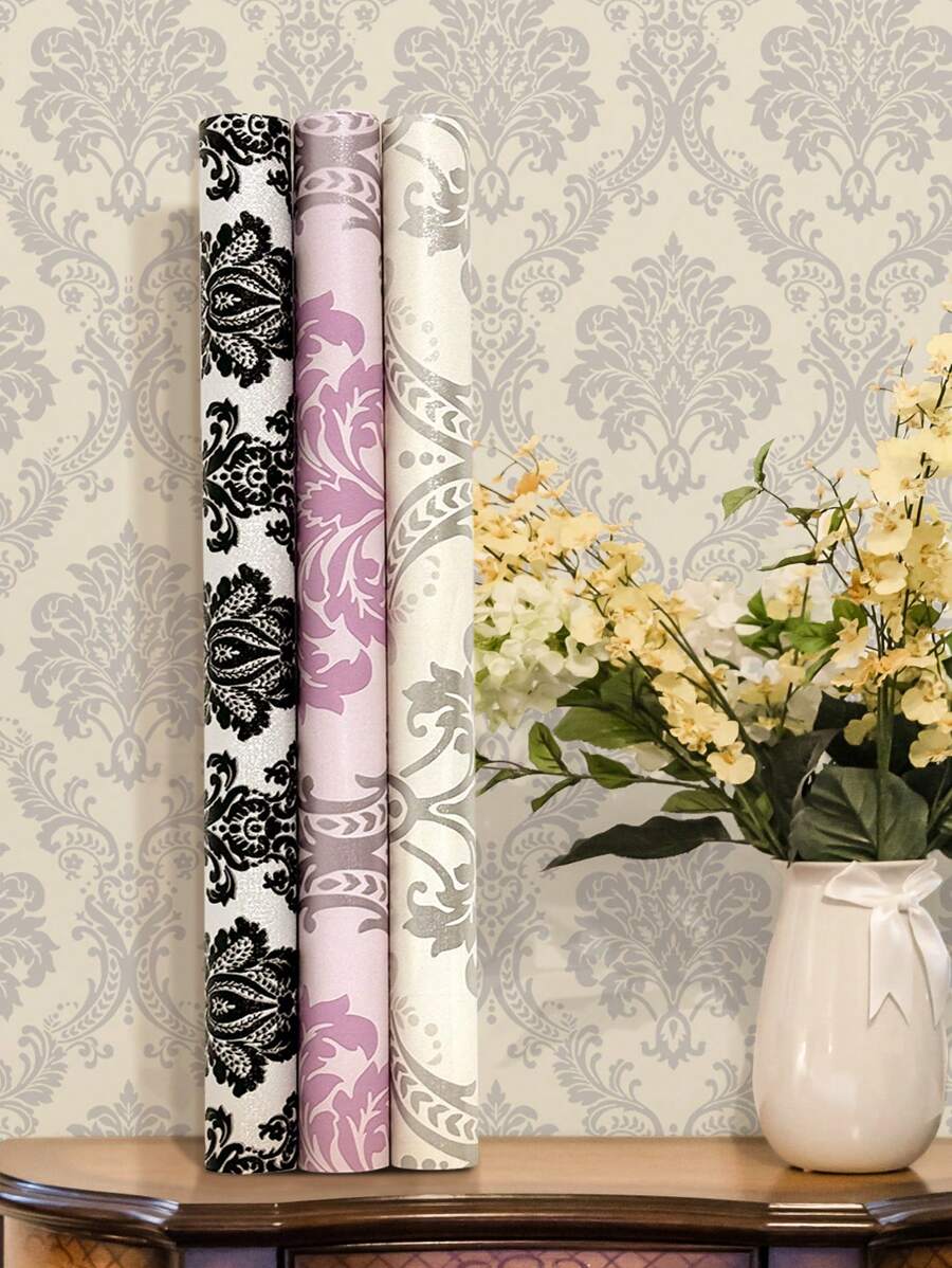 1張復古歐式圖案自粘式壁紙，防水，防污，易於清潔，適用於家居、廚房、櫃子、桌子、椅子、臥室等裝飾翻新 - 彩色 - 查看 1