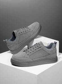 Męskie, minimalistyczne, szare, sznurowane buty sportowe, wygodne, lekkie, jednokolorowe trampki na świeżym powietrzu