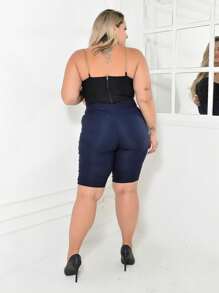 Plus Size Shorts - Navy Blue - View 7