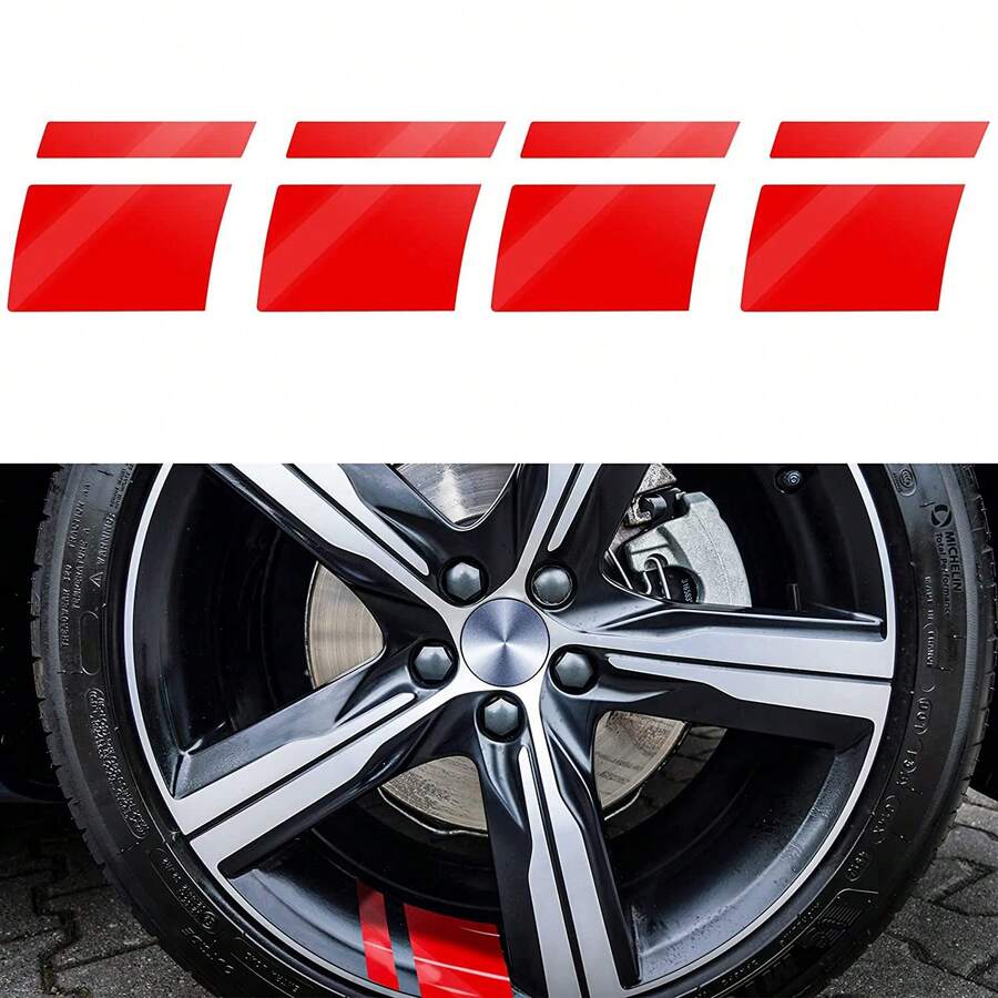 Reflective Car Stickers, Car Wheel Rim Stickers, 18-Inch-21-Inch Line Rearview Mirror Stickers - Red - View 1
