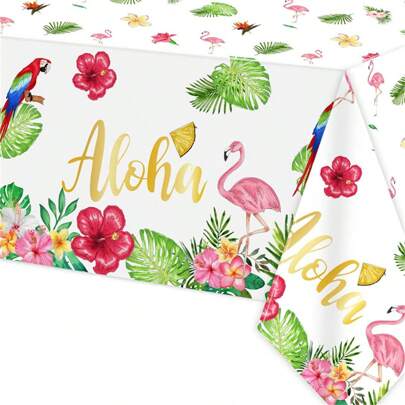 1 pieza Mantel de mesa rectangular desechable con estampado de hojas de palma tropical, estilo hawaiano Luau, para fiestas de verano, cumpleaños, bodas, día de San Valentín, vuelta al colegio, cocteles y talla grande