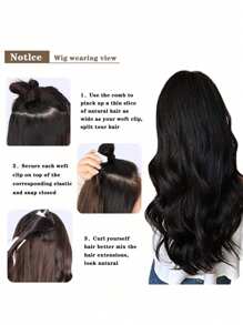 7 Piece Set 16 Clips Synthetic 24 Inch Long Curly Hair Wig Heat Resistant Hair Clip Gradient Black Brown Gold Ladies - Black - View 9