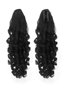 Brown Synthetic Fiber Ponytail Hair Extensions With Super Long Wavy Curls Claw Clip Hairpiece For Women, Daily & Party Use - Black - View 4
