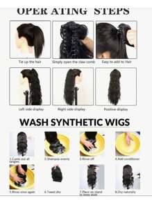 Brown Synthetic Fiber Ponytail Hair Extensions With Super Long Wavy Curls Claw Clip Hairpiece For Women, Daily & Party Use - Black - View 10
