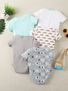 [5 Stücke/Set] Neuer Stil Dreieck-Bodysuit für Baby Jungen mit Tierdruck und Kurzarm