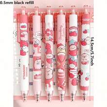 6pcs 0.5mm Sweet Strawberry Scented Retractable Ballpoint Pen, Push Click Ballpoint Pen, Highly Attractive Ins Cute Girl Press Pen, Student Black Quick-Drying Brush Pen For Writing And Drawing, Suitable For Daily Work, - Black - View 3