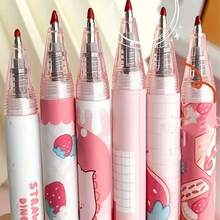 6pcs 0.5mm Sweet Strawberry Scented Retractable Ballpoint Pen, Push Click Ballpoint Pen, Highly Attractive Ins Cute Girl Press Pen, Student Black Quick-Drying Brush Pen For Writing And Drawing, Suitable For Daily Work, - Black - View 8