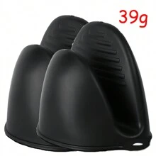 2pcs Silicone Heat-resistant Baking Oven Microwave Glove & Pot Clip, Anti-skid Kitchen Cooking Glove, Black
