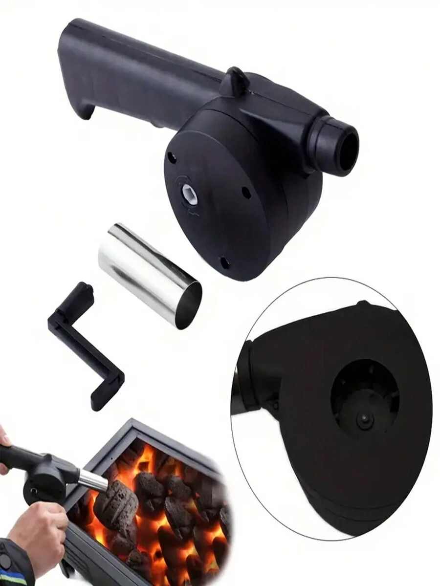 1件黑色手持式曲柄燒烤風機，加厚，戶外野營燃燒工具，適用於野餐、廚房用品、食品、烹飪、露營、度假、海灘、房間裝飾、組織、派對、旅行。 - 黑色 - 查看 1