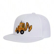 1頂兒童中性款挖掘機刺繡嘻哈帽，男女兒童適用的可調節戶外遮陽帽，適用於旅行 - 白色 - 查看 2