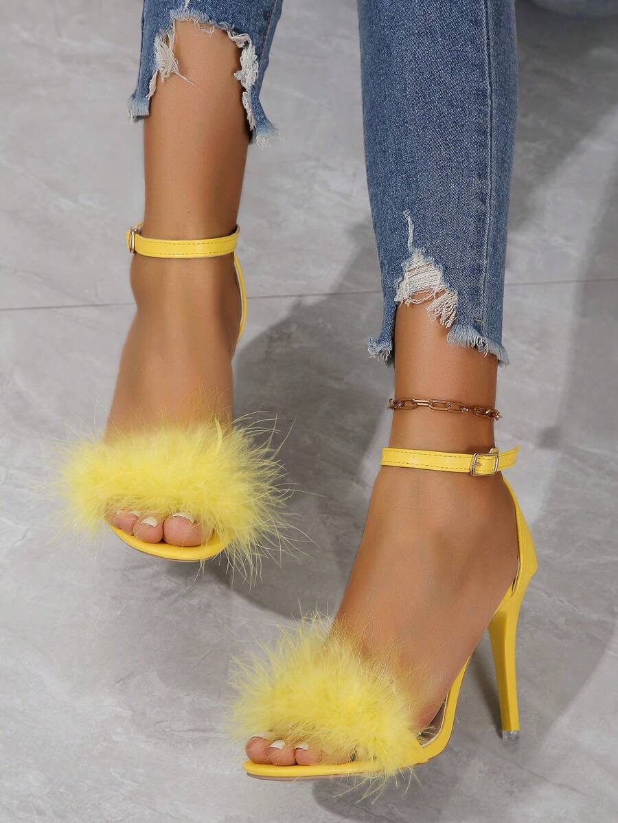 2024 New Elegant Sexy Fashionable Casual Nightclub Anti-Slip Versatile Fuzzy Women High Heels Sandals