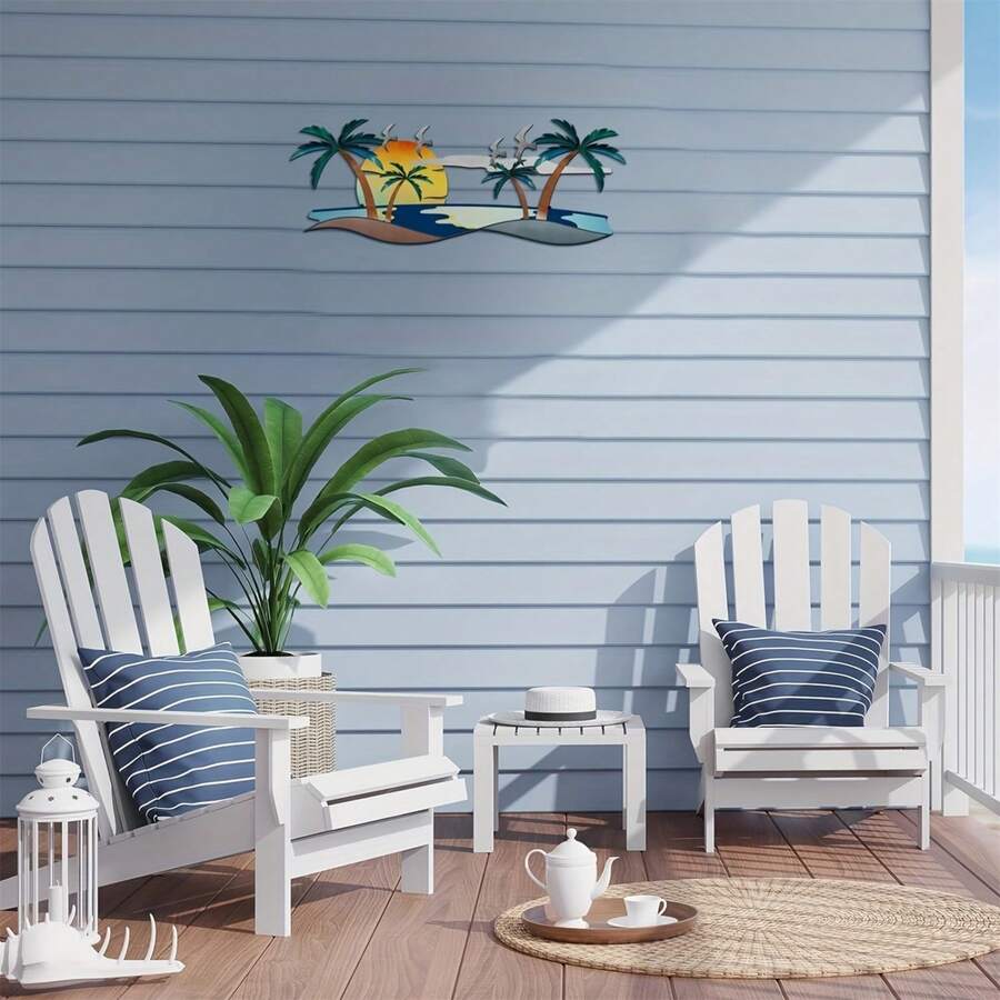 1片海岸風格壁藝，風格美學裝飾，夏季金屬掛飾，酒吧廚房咖啡招牌，適用於家居客廳辦公室裝飾，情人節新年裝飾 - 彩色 - 查看 1