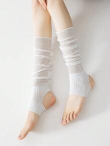 1 Pair Women Leg Warmers Solid Color Leg Warmer Mesh Thin Breathable Long Knee High Leg Warmers Warmer - White - View 2