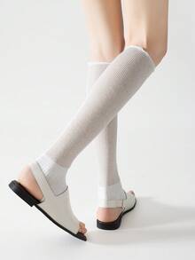1 Pair Women Leg Warmers Solid Color Leg Warmer Mesh Thin Breathable Long Knee High Leg Warmers Warmer - White - View 4