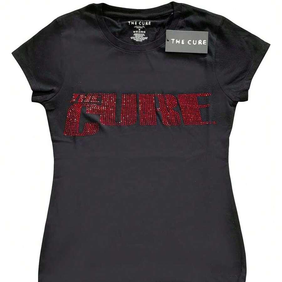 The Cure | Official Ladies T-Shirt | Logo (Diamante) | SHIPPED IN 24 HOURS - Black - View 1