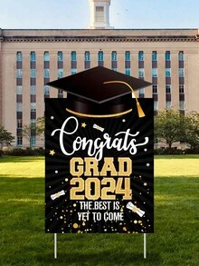 1 cartel de jardín de graduación 2024 con estaca - Negro Felicidades Graduados 2024 - Cartel de jardín de graduación 2024 - Decoración de graduación de la clase de 2024, 1 pieza - Multicolor - Ver 6