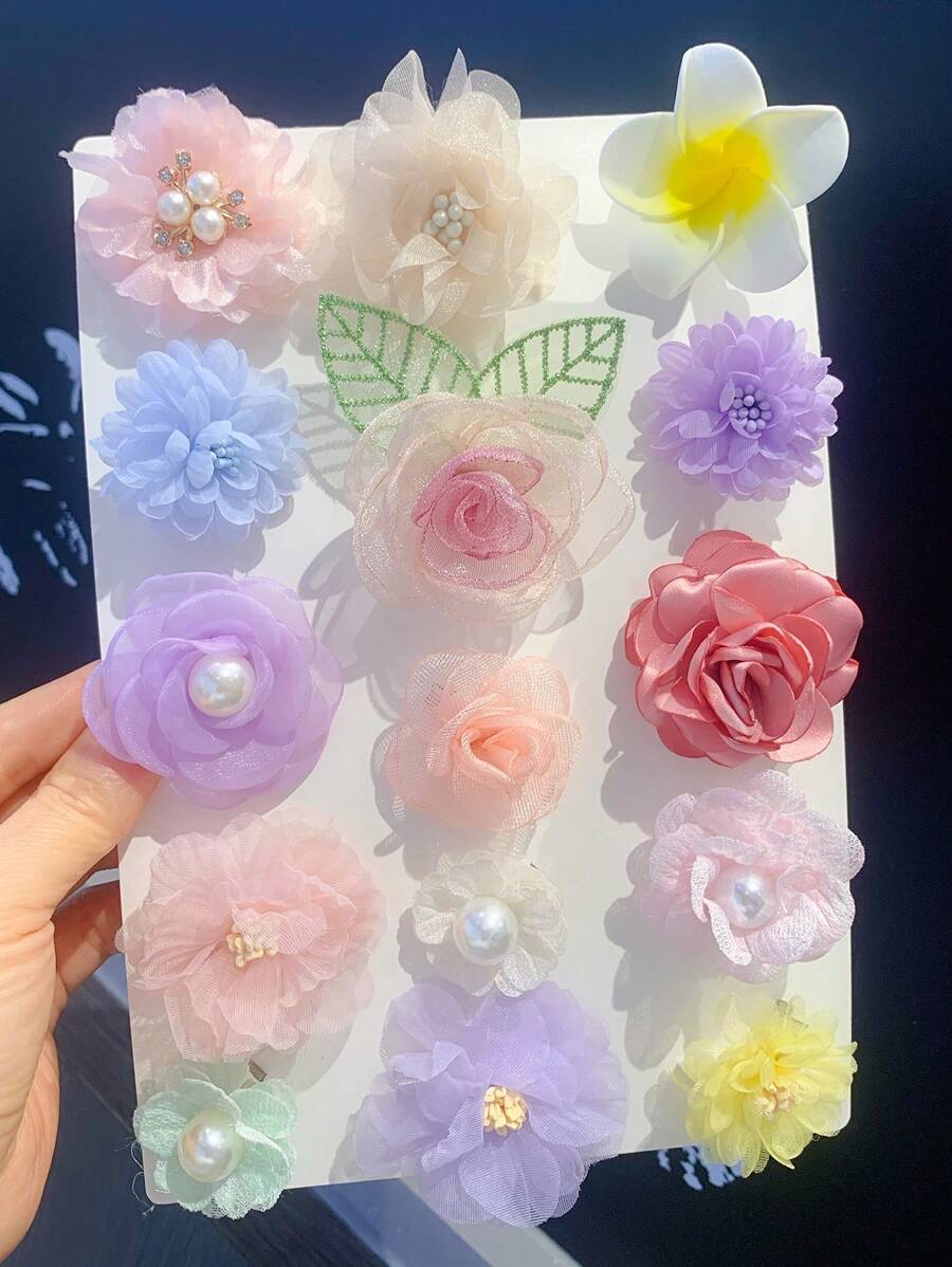 8pcs Assorted Colorful Floral Mesh Headbands, European And American Style Hair Accessories For Girls, Suitable For School Wear - Multicolor - View 1