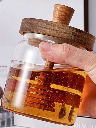 Pokrywka do słoika na miód akacjowy z łyżeczką, drewniana pokrywa, patyczek do maczania, szklany pojemnik, uszczelka, pokrywa do przechowywania, kuchnia, prezent świąteczny