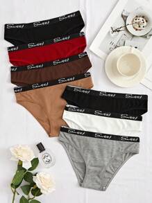 7 piezas/paquete Braguitas deportivas de triángulo cómodas informales con impresión femenina dulce para mujeres