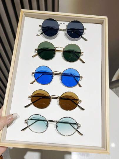 5 件/1 件男士高端优雅圆形金属眼镜，休闲多种款式，适合日常和度假佩戴沙滩配件眼镜遮阳镜，适合夏季海滩度假、户外、旅行