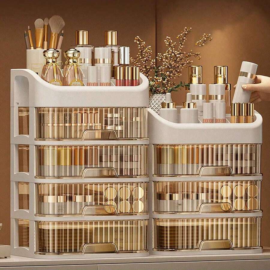 1 Hộp Đựng Đồ Trang Điểm Nhiều Lớp, Hộp Trưng Bày Mỹ Phẩm, Mặt Bàn Lớn, Hộp Đựng Mỹ Phẩm Chăm Sóc Da, Tuyệt Vời Cho Tủ Quần Áo, Phòng Tắm, Phòng Ngủ - Màu be - Xem 1